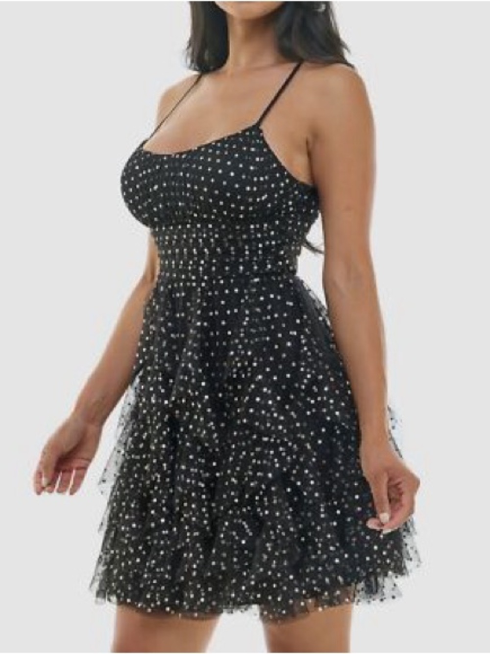 Pear Culture Juniors Metallic Polka Dot Tulle Party Mini Dress Black Size 7/8 NW